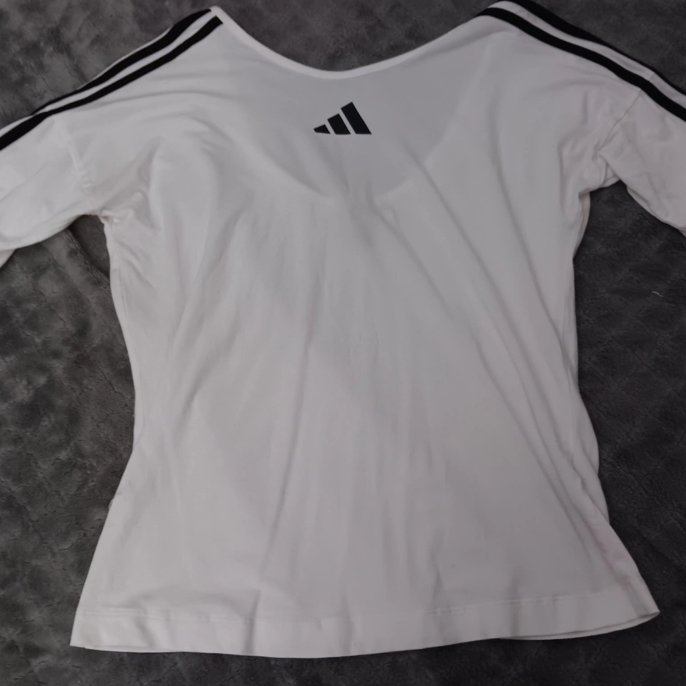 Adidas Women's White Jersey with Black Accents and Scooped Back
